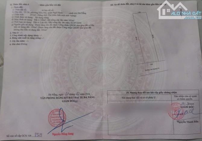 BÁN 1 LÔ NGAY NGÃ TƯ  TRẦN ĐẠI NGHĨA VỚI NAM KỲ, ĐƯỜNG 5,5m, 200m2, NGANG 7,5m, GIÁ 4,8 TỶ