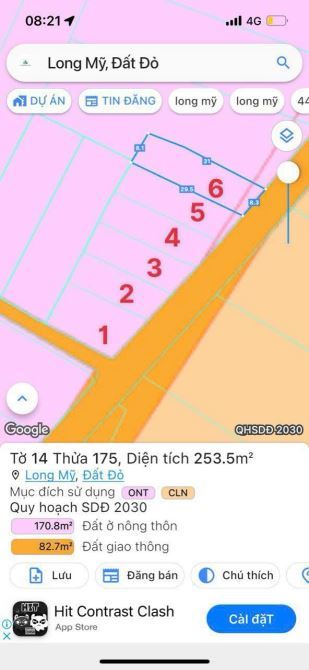 ✅ BÁN ĐẤT LONG MỸ – 253M² (80M² THỔ CƯ), ĐẤT ĐỎ, GẦN BIỂN PHƯỚC HẢI, CÁCH TL44B 450M