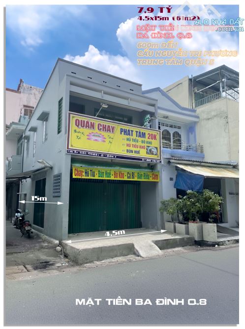 MẶT TIỀN KINH DOANH 4,5x15m (61m2) GẦN CHÂN CẦU NGUYỄN TRI PHƯƠNG Q.8