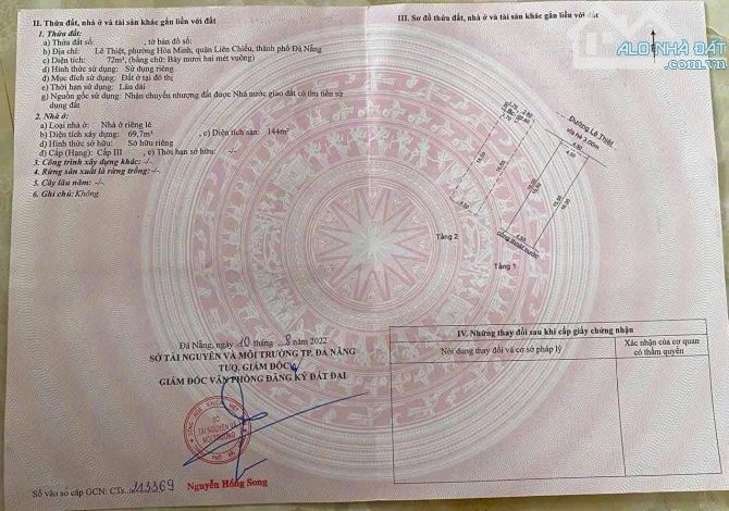 🔥 Nhà 2 tầng đường Lê Thiệt . Hoà Minh - Diện tích : 72m2 ngang 4m5 - Hướng đông bắc - 1