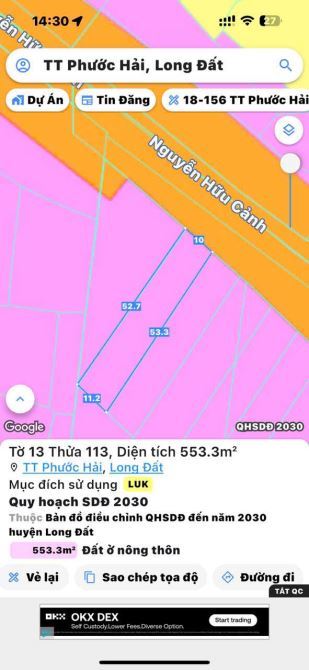 🌈 BÁN ĐẤT MẶT TIỀN TL44B – XÃ PHƯỚC HẢI, BR-VT – 553M², QUY HOẠCH ĐẤT Ở, CÁCH BIỂN 5KM, G - 1