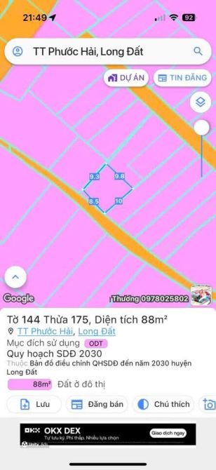 Bán Đất biển Phước Hải.  Đất Hẻm 88m2 Full thổ cư Khu Trung Tâm Dân Cư Hiện Hữu. Cách Biển - 1