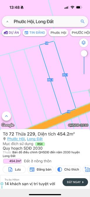 PHƯỚC HỘI CÁCH BIỂN PHƯỚC HẢI  CHỈ 3,5KM; Cách đường Võ Văn Kiệt 100M 🌈DT 10x45m - 454m2 - 3