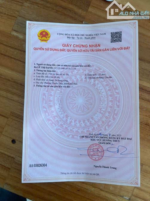 Cần bán gấp lô đất mặt kiệt 44 Phùng quán , phường thủy dương , TP Huế - 3