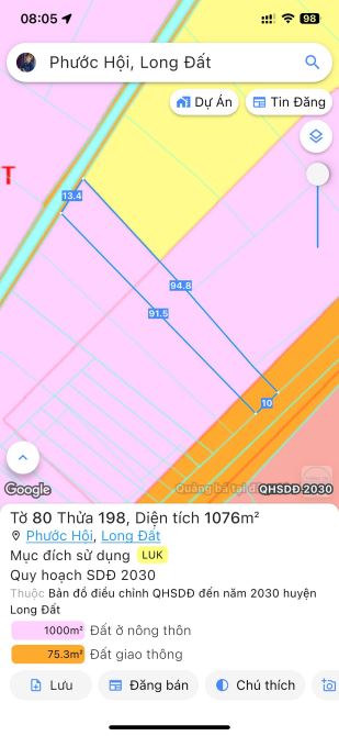 PHƯỚC HỘI - ĐẤT ĐỎ - BRVT ; cách biển Phước Hải/ Lộc An chỉ 2km 🌈 DT 1076m2 ngang 10m nở - 4