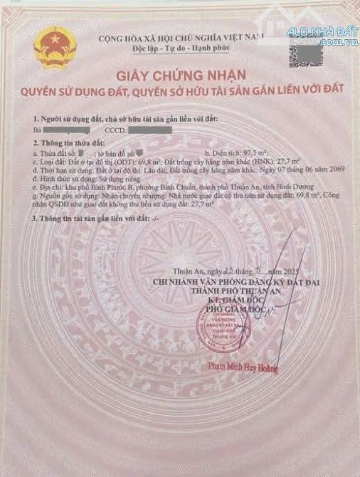 Bán đất góc 2MT gần Ngã Tư Miếu Ông Cù P.Bình Chuẩn Tp Thuận An chỉ 2ty450 TL M7760 - 4
