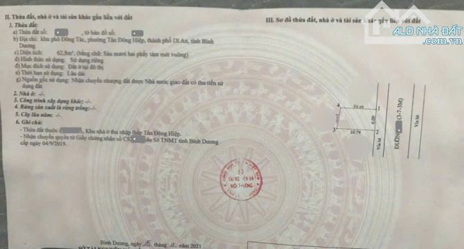 Bán đất ngang 6m, KDC ngay Trung Tâm Y Tế Dĩ An,p.Tân Đông Hiệp Tp.Dĩ An chỉ 4 tỷ TL M7763 - 5