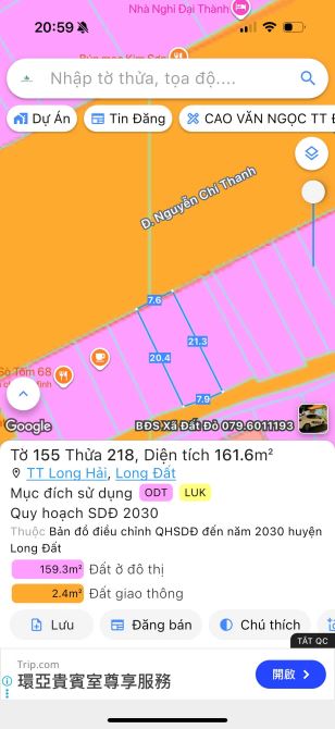 MẶT TIỀN NGUYỄN CHÍ THANH - TT LONG HẢI - CÁCH BIỂN 800M 🌈🌈🌈DT 161,8m2 - sẵn 76,4m2 thổ - 5