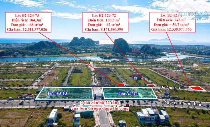 Lô góc 243m2 nở hậu - Giá chỉ nhỉnh 50tr/m2 - Gần 2 tòa căn hộ 22 tầng của Sun Group