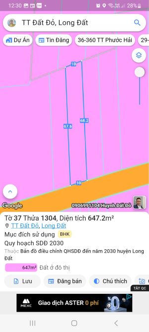 Chủ GỬI BÁN LÔ ĐẤT 647M2 60M TC ĐƯỜNG NHỰA DÂN CƯ TT ĐẤT ĐỎ,GẦN ĐƯỜNG TRÁNH QL55 KCN GIÁ R