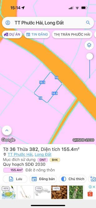 🔺Bán đất Xã Phước Hải – 155m², thổ cư 80m², MT nhựa, gần biển 3km – Giá 1,8 tỷ 💰
