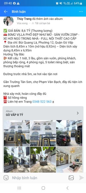 Villa phố ngang khủng 9m có sân vườn 25m2 xe hơi ngủ trong nhà Bùi Quang Là P12 Gò Vấp SHR