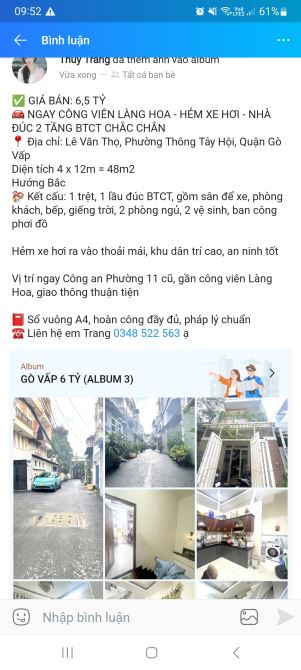 Nhà Lê Văn Thọ Phường Thông Tây Hội quận Gò Vấp hẻm xe hơi 4m 48m2 đúc 2 tầng mới đẹp