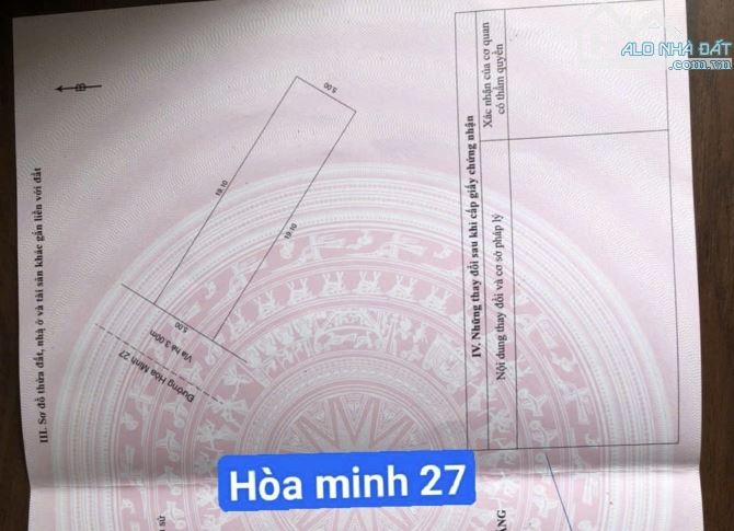 ĐẤT SẠCH ĐẸP_ Đường HÒA MINH 27_ Dt: 96m2_ Vị trí ĐẮC ĐỊA_ GIÁ: 6Tỷ 29 TL