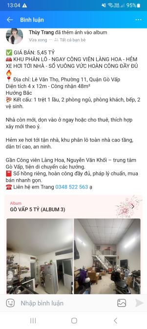 Nhà 2 tầng 48m2 khu phân lô hẻm xe hơi tới cửa giá 5,45 tỷ phường Thông Tây Hội Quận Gò Vấ