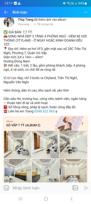70m2 nhà 4 phòng ngủ 3 tầng xây mới đẹp đường Nguyễn Văn Nghi quận Gò Vấp hẻm xe hơi