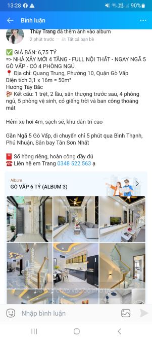 Nhà đường Quang Trung Phường Gò Vấp 4 tầng xây mới 50m2 full nội thất 4 phòng ngủ