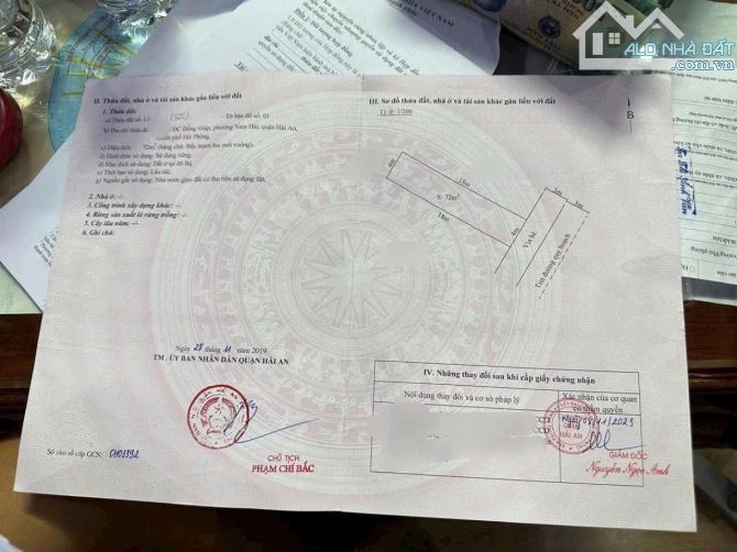 884. BÁN LÔ ĐẤT TĐC ĐỒNG GIÁP HẢI AN Hải phòng . Diện tích 72m ngang 4m hướng đông nam