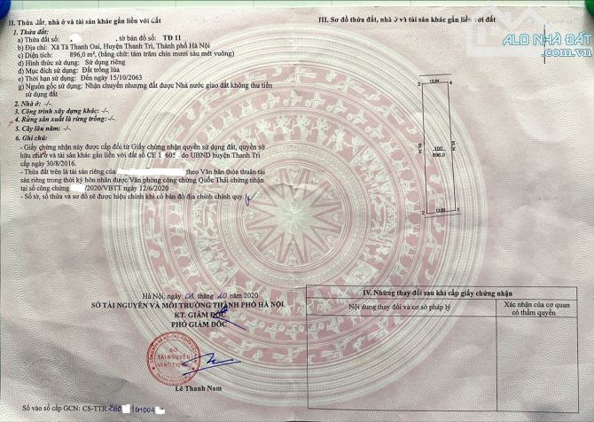 Bán đất nông nghiệp tại Xã Tả Thanh Oai (xã Đại Thanh mới), 896m2