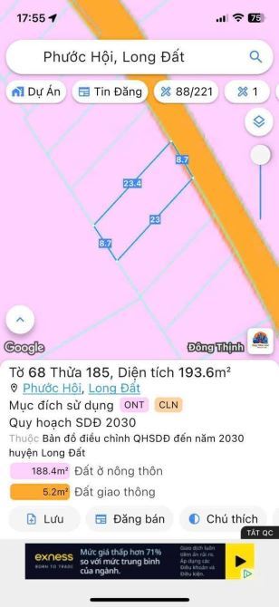 🌊Bán đất Phước Hải – 193m² (8,7×23) thổ cư 100m², view đồi, gần biển, giá 2 tỷ 🏡 - 1