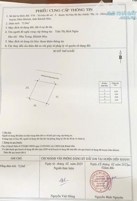 Bán lô đất TT Diên Khánh ngang 8,2m - 1