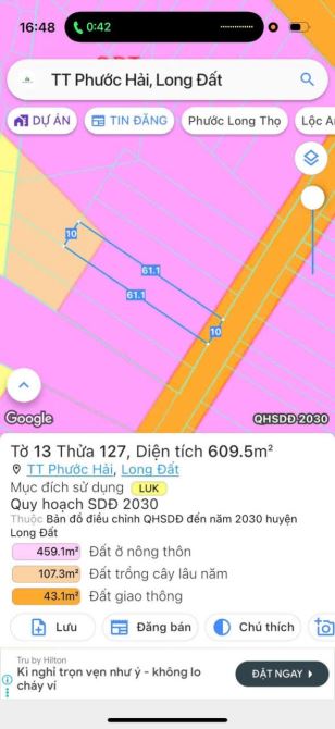 BÁN 610m2 GIÁ SIÊU RẺ CÁCH TL44B 100M XÃ PHƯỚC HẢI - TP HCM. ĐI BIỂN 5KM - 1