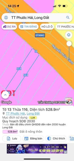 🛣️ Đất 529m² mặt tiền tỉnh lộ 44B, xã Phước Hải, gần biển 5km, quy hoạch đất ở, giá 3.2 t - 1