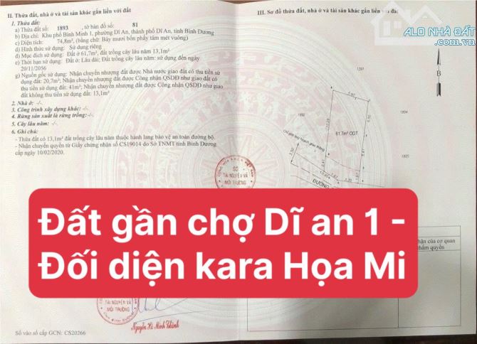Đất gần Big C Dĩ An Hẻm 5m cách mặt tiền 20m – ngang 6m, giá chỉ 3,6 tỷ, hỗ trợ vay bank! - 1