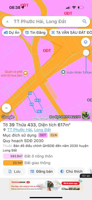 BÁN LÔ ĐẤT TRỤC CHÍNH ĐƯỜNG UỶ BAN XÃ PHƯỚC HẢI TPHCM DT 617m2 có 80m2 thổ cư - 3
