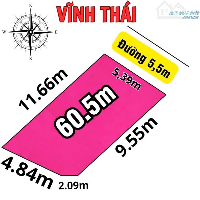 Bán lô đất đẹp ở đường Thái Thông , Vĩnh Thái . DT 60,5m2 , full đất ONT . Giá 3,1 tỉ - 3