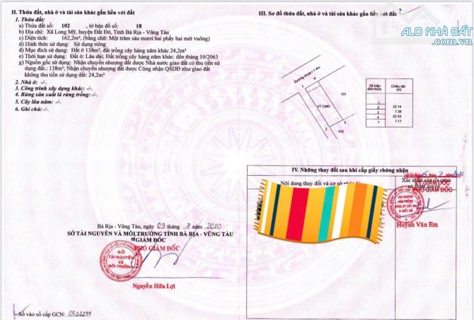GÓC 2 MẶT TIỀN NGAY TỈNH LỘ 44B VÔ 500M;  Long Mỹ - Đất Đỏ - BRVT ; cách biển Phước Hải - 7