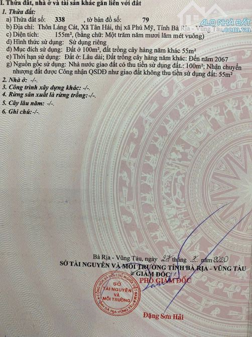 PM328 Bán đất mặt tiền đường QL56 thôn Láng Cát, Xã Tân Hải, TP Phú Mỹ, Bà Rịa- Vũng Tàu