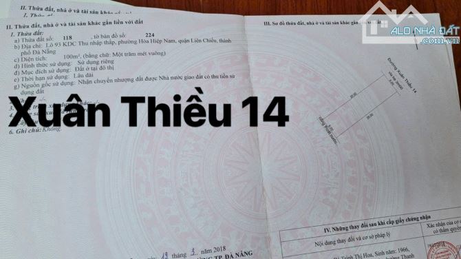 Bán Đất Mặt Tiền Xuân Thiều 14. Hòa Minh Đà Nẵng