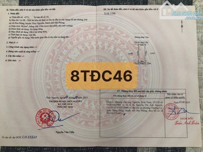 Cần Bán Lô 08 – TĐC46, đường cải tạo 359 - Hoa Động, Thủy Nguyên đối diện Hoàng Huy Green