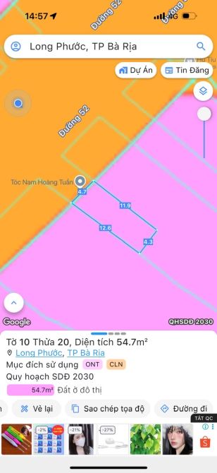mua đất tặng nhà tỉnh lộ 52-long Phước-tp Bà Ria -Ngang 4,7 dài 12,6 - 2 tỷ