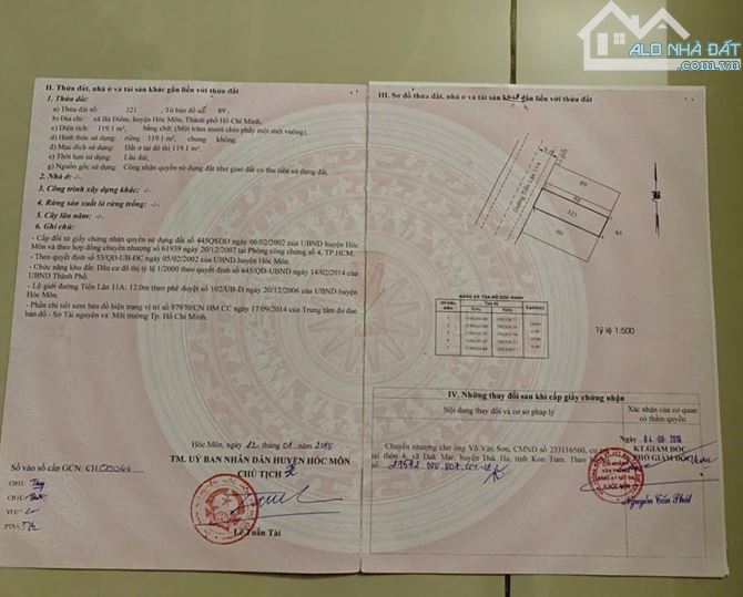 Cần tiền chưa bệnh cho con gái nên chú Bảy gừi bán căn nhà ở Bà Điểm-Hóc Môn. DT 119m2, Gi