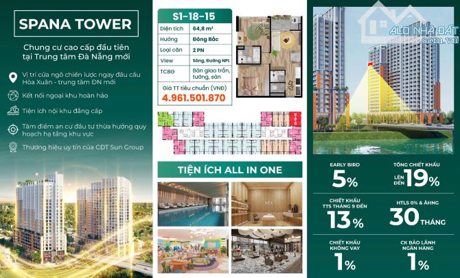 Giỏ hàng độc quyền Căn Hộ Góc Spana Tower Đà Nẵng View sông Giá Chỉ Từ 1.4 Tỷ