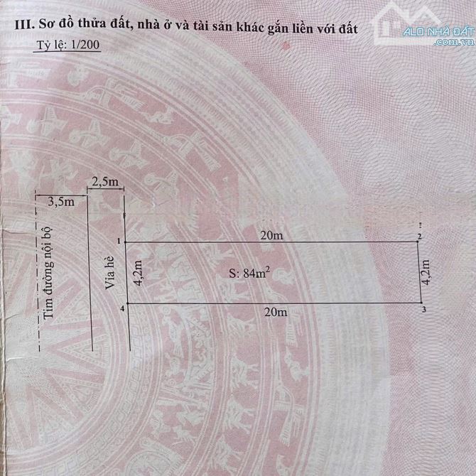 913.CẦN CHUYỂN NHƯỢNG LÔ ĐẤT PHỐ TÔ VŨ VĂN CAO HẢI AN HẢI PHÒNG . Diện tích :84m ngang 4.2