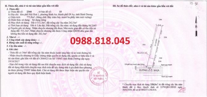 Bán đất Khu phố Nội Hóa 1, phường Bình An, TP Dĩ An, tỉnh Bình Dương, 773.8m2, MT 10m, - 1