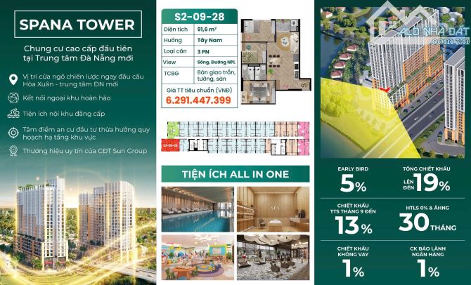 Giỏ hàng độc quyền Căn Hộ Góc Spana Tower Đà Nẵng View sông Giá Chỉ Từ 1.4 Tỷ - 1