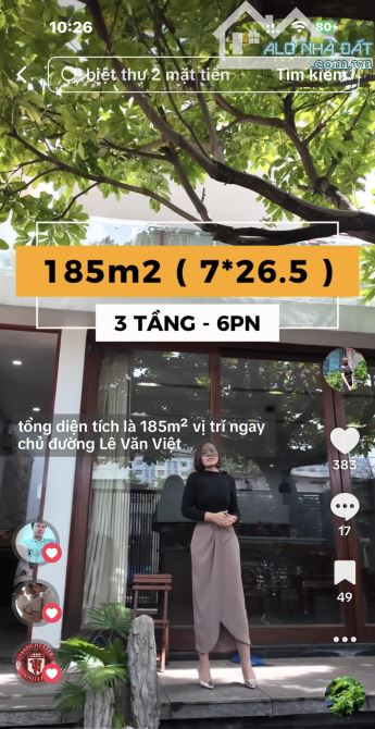 BIỆT THỰ 2 MẶT TIỀN - LÊ VĂN VIỆT - 185M2 - CÂY LỘC VÙNG - HỒ CÁ KOI - 16🧄 - 2