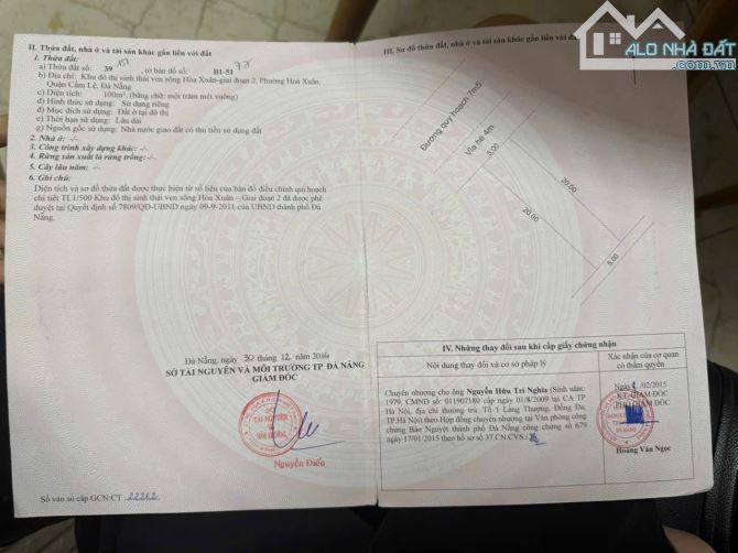 Bán đất đường Nguyễn Hiến Lê - Hoà Xuân - Tây bắc giá: 6tỷ tl - 3