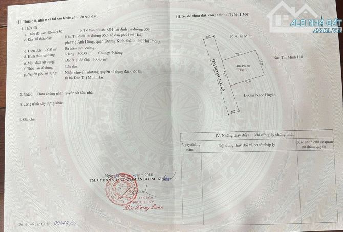 Bán đất Biệt Thự Sao Đỏ, Anh Dũng, Hưng Đạo, Hải Phòng. Diện tích : 300m2 - Mặt tiền 15m - 4