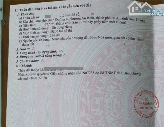 Bán đất KDC An Bình 2 gần đường Nguyễn Tri Phương P.An Bình Tp Dĩ An giá 3ty750 M7006 - 4