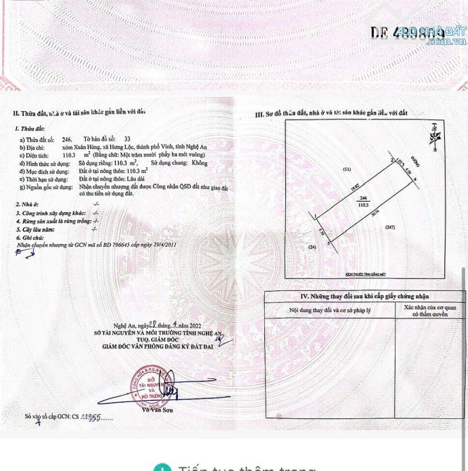 SIÊU PHẨM MẶT ĐƯỜNG xóm XUÂN HÙNG – HƯNG LỘC – PHƯỜNG VINH LỘC 110,3m2 ĐÔNG BẮC