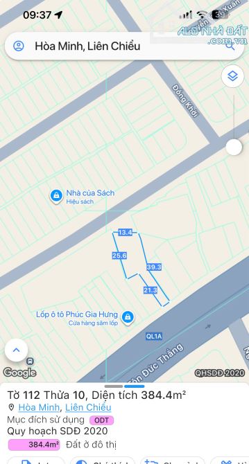 Bán lô đất khủng 384.4m2 đường Tôn Đức Thắng mặt sau đường Nguyễn Thái Bình Liên Chiểu