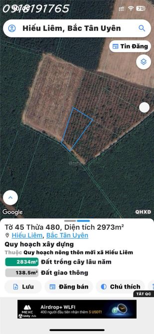Bán đất xã Hiếu Liêm, Bắc Tân Uyên 3 mặt tiền, cao su 4 năm tuổi - 1