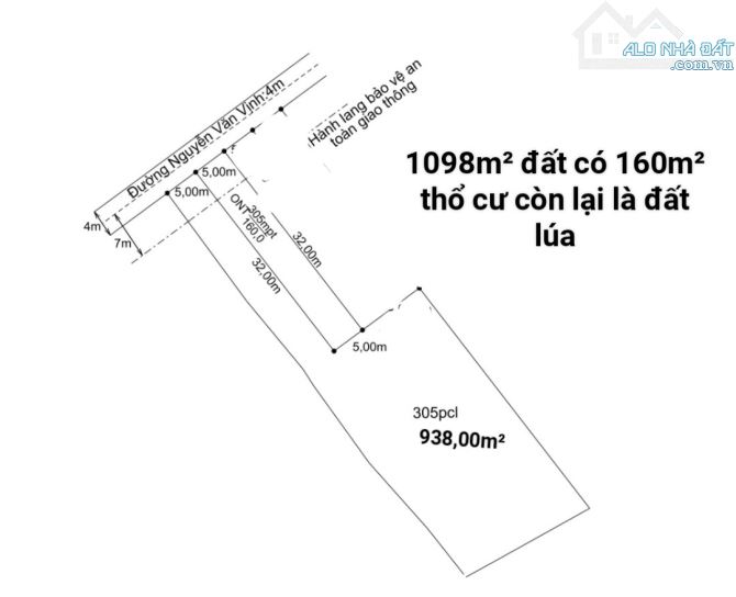 1100m2 đất lúa có sẵn 152mv thổ cư MT 6m Nguyễn Văn Vịnh, Tân Trụ, Long An, giá 1.539 tỷ - 1