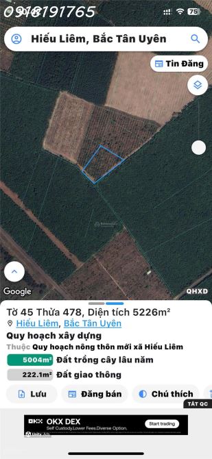 Bán đất xã Hiếu Liêm, Bắc Tân Uyên 3 mặt tiền, cao su 4 năm tuổi - 2