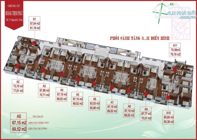 Bán căn hộ chung cư Hoàng Thịnh mặt đường Nguyễn Trãi - 2